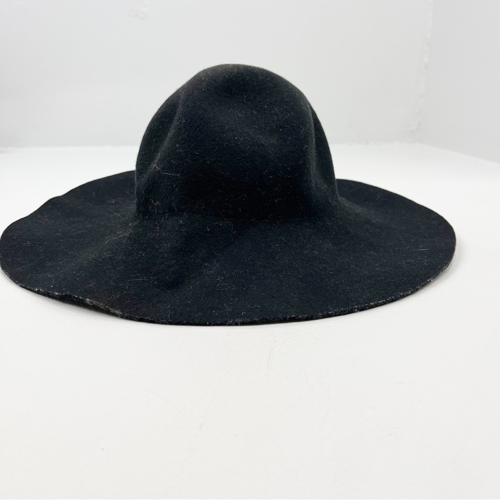 Lovely Bird Black Wool Floppy Hat One Size